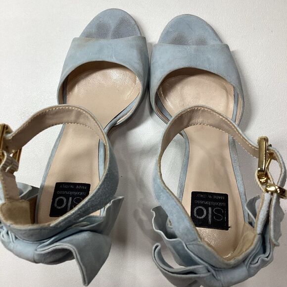 ISLO Isabella Lorusso Back Bow Open Toe Light Blue Suede Heels Size EU 37 - Picture 6 of 16